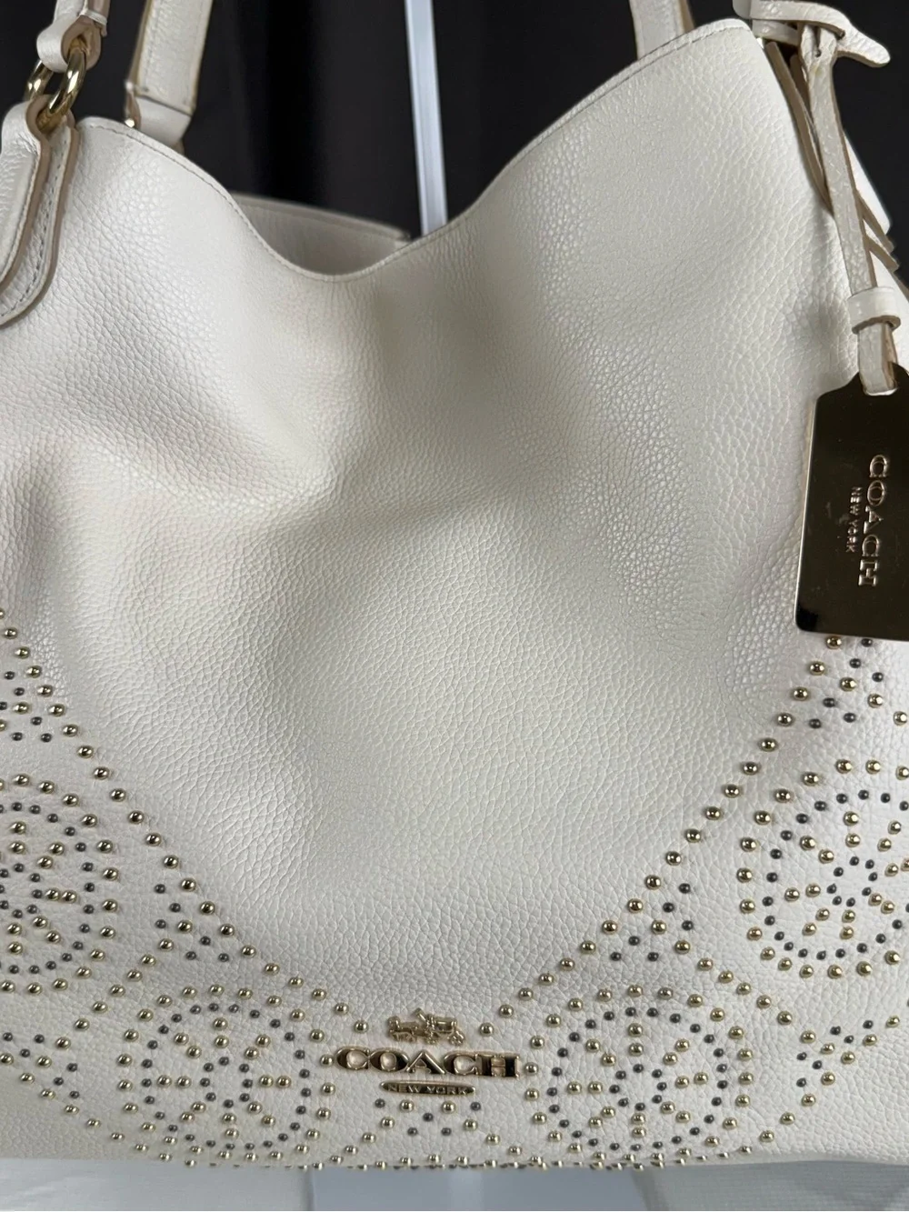 Coach Cream Leather Studded Shoulder Tote